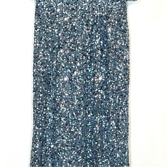 Mac Duggal 5640‎ Womens Size 12 Blue Sequin Draped Sleeve V-Neck Gown Maxi Dress - Picture 6 of 9
